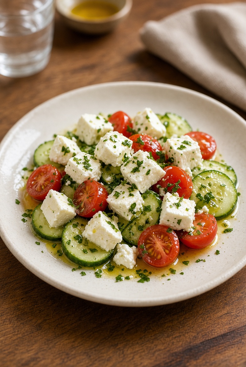 Beyaz peynirli salata
